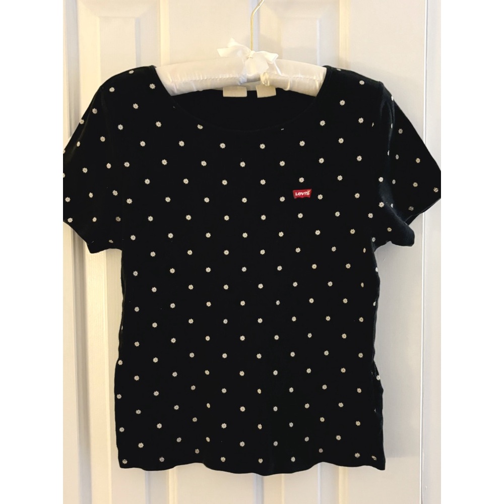 Levi’s Daisy Print Black Ribbed Top Size Large